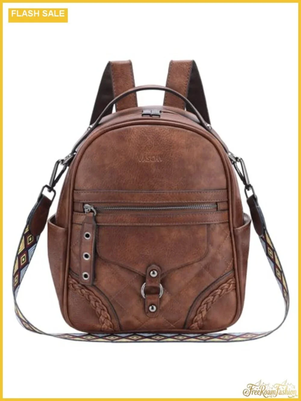 VASCHY Small Backpack Purse Women Vegan Leather Mini Backpack Guitar Strap